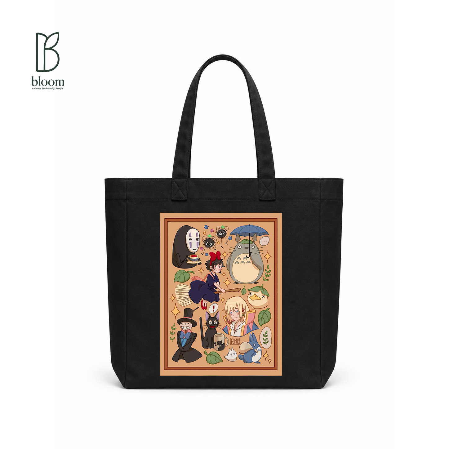 Ghibli Reverie canvas tote bag - Square Black | Bloom Bags BD