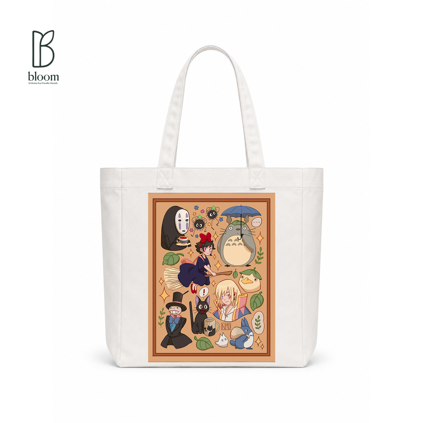 Ghibli Reverie canvas tote bag - Square White | Bloom Bags BD