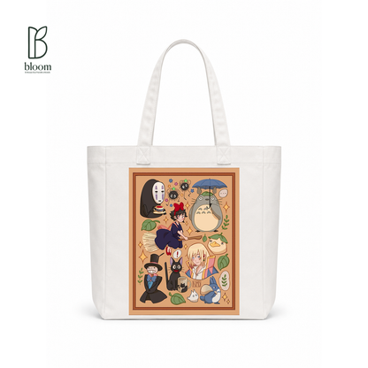 Ghibli Reverie canvas tote bag - Square White | Bloom Bags BD