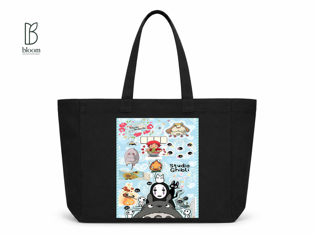 Ghibli Sketchbook canvas tote bag - Extended Black | Bloom Bags BD