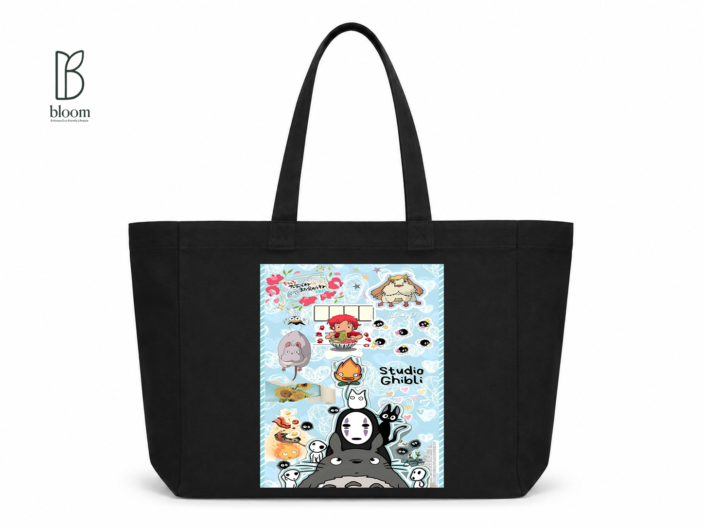 Ghibli Sketchbook canvas tote bag - Extended Black | Bloom Bags BD