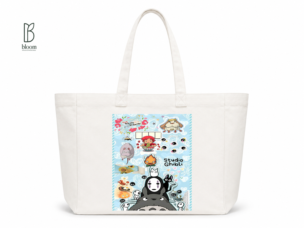 Ghibli Sketchbook canvas tote bag - Extended White | Bloom Bags BD