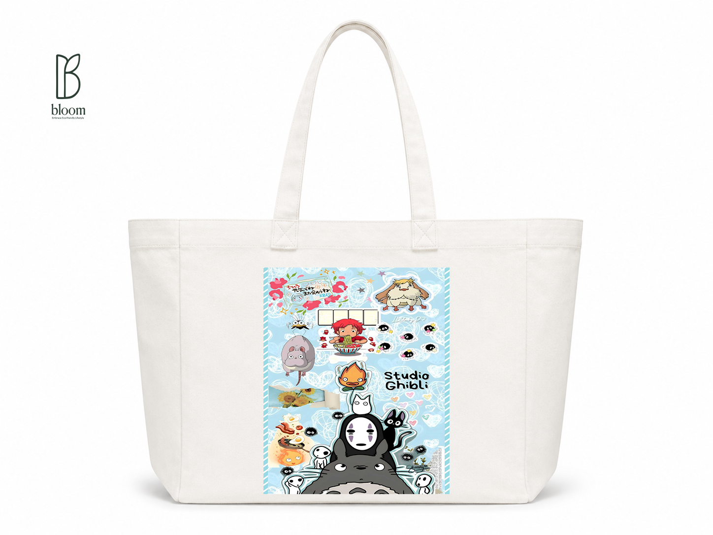 Ghibli Sketchbook canvas tote bag - Extended White | Bloom Bags BD