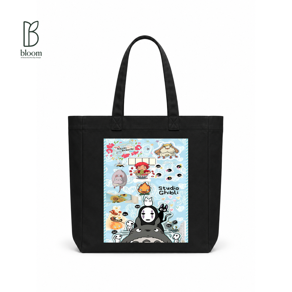 Ghibli Sketchbook canvas tote bag - Square Black | Bloom Bags BD
