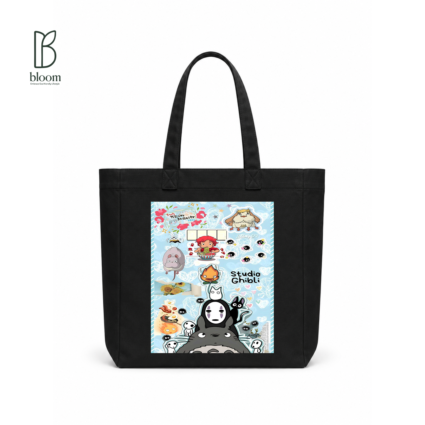 Ghibli Sketchbook canvas tote bag - Square Black | Bloom Bags BD
