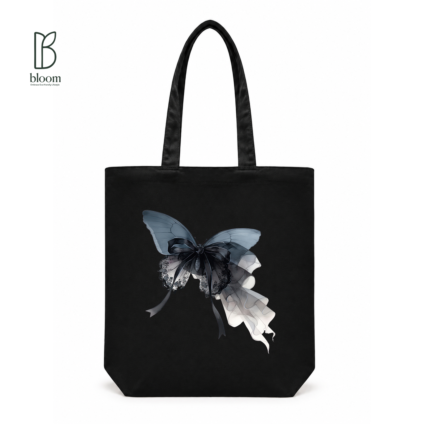 Gothic Bow Butterfly canvas tote bag - Regular Black | Bloom Bags BD