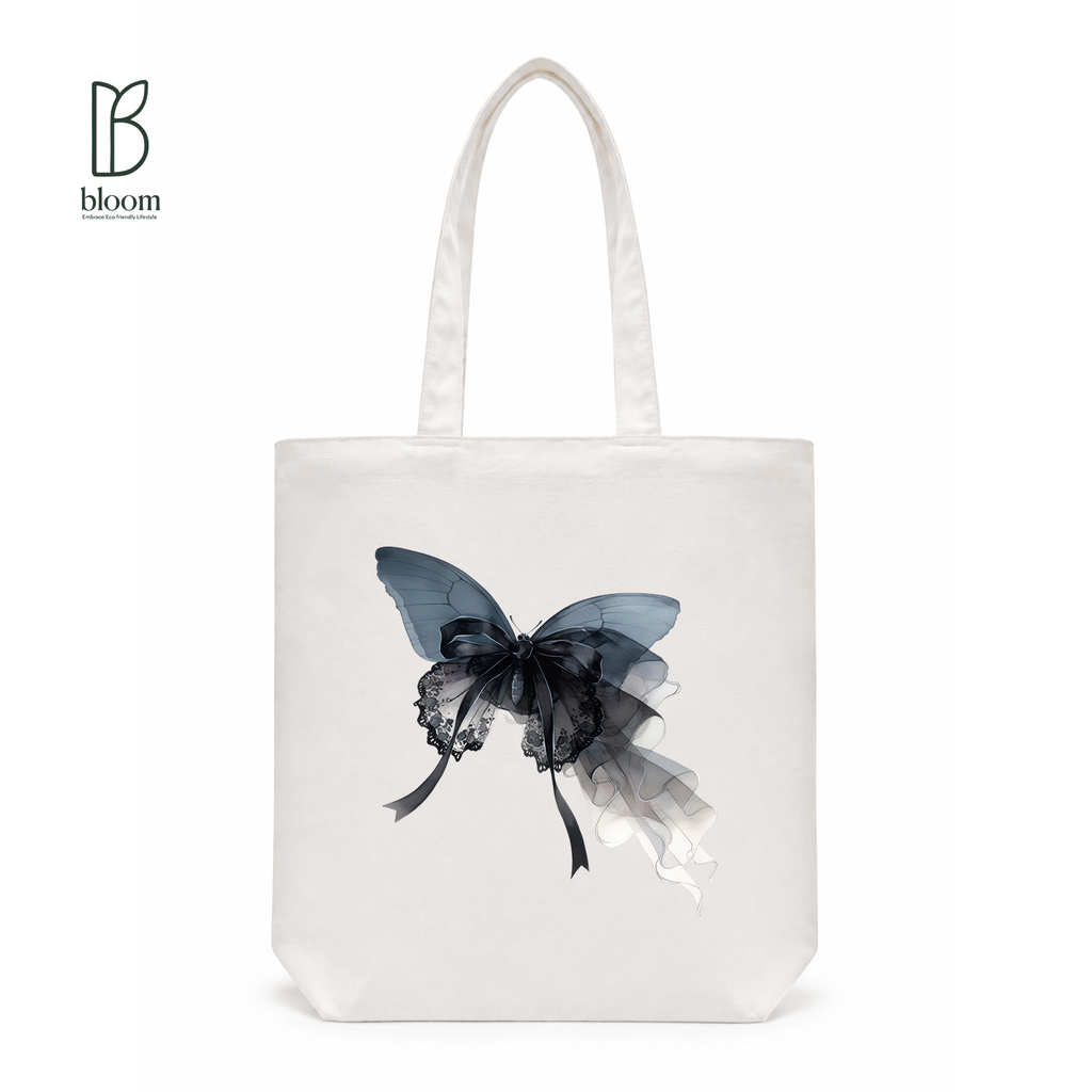 Gothic Bow Butterfly canvas tote bag - Regular White | Bloom Bags BD