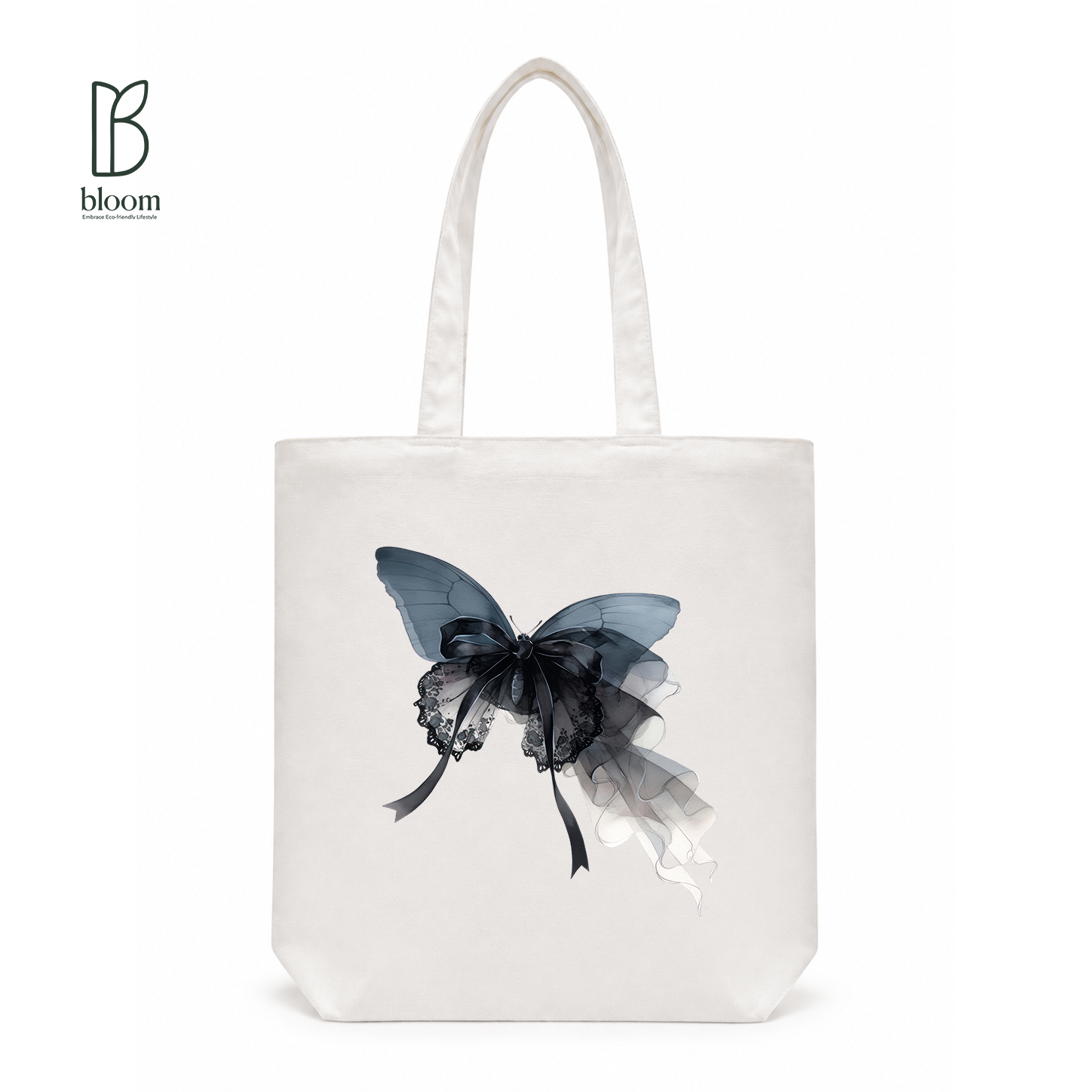 Gothic Bow Butterfly canvas tote bag - Regular White | Bloom Bags BD