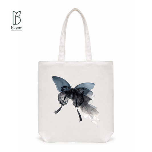 Gothic Bow Butterfly canvas tote bag - Regular White | Bloom Bags BD