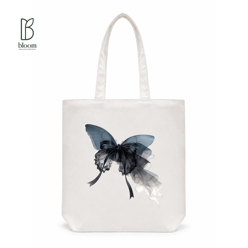 Gothic Bow Butterfly canvas tote bag - Regular White | Bloom Bags BD