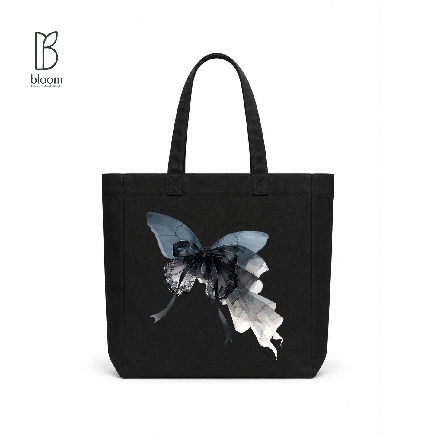 Gothic Bow Butterfly canvas tote bag - Square Black | Bloom Bags BD