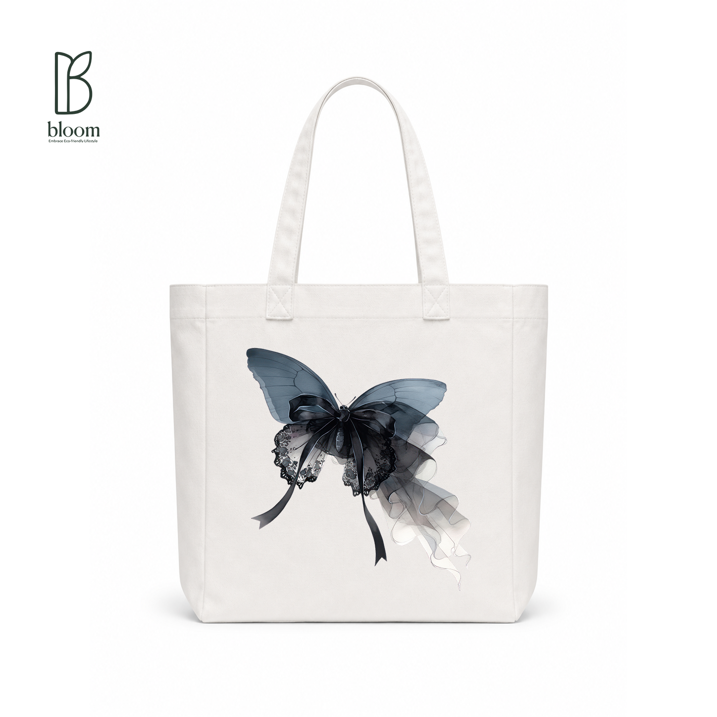 Gothic Bow Butterfly canvas tote bag - Square White | Bloom Bags BD