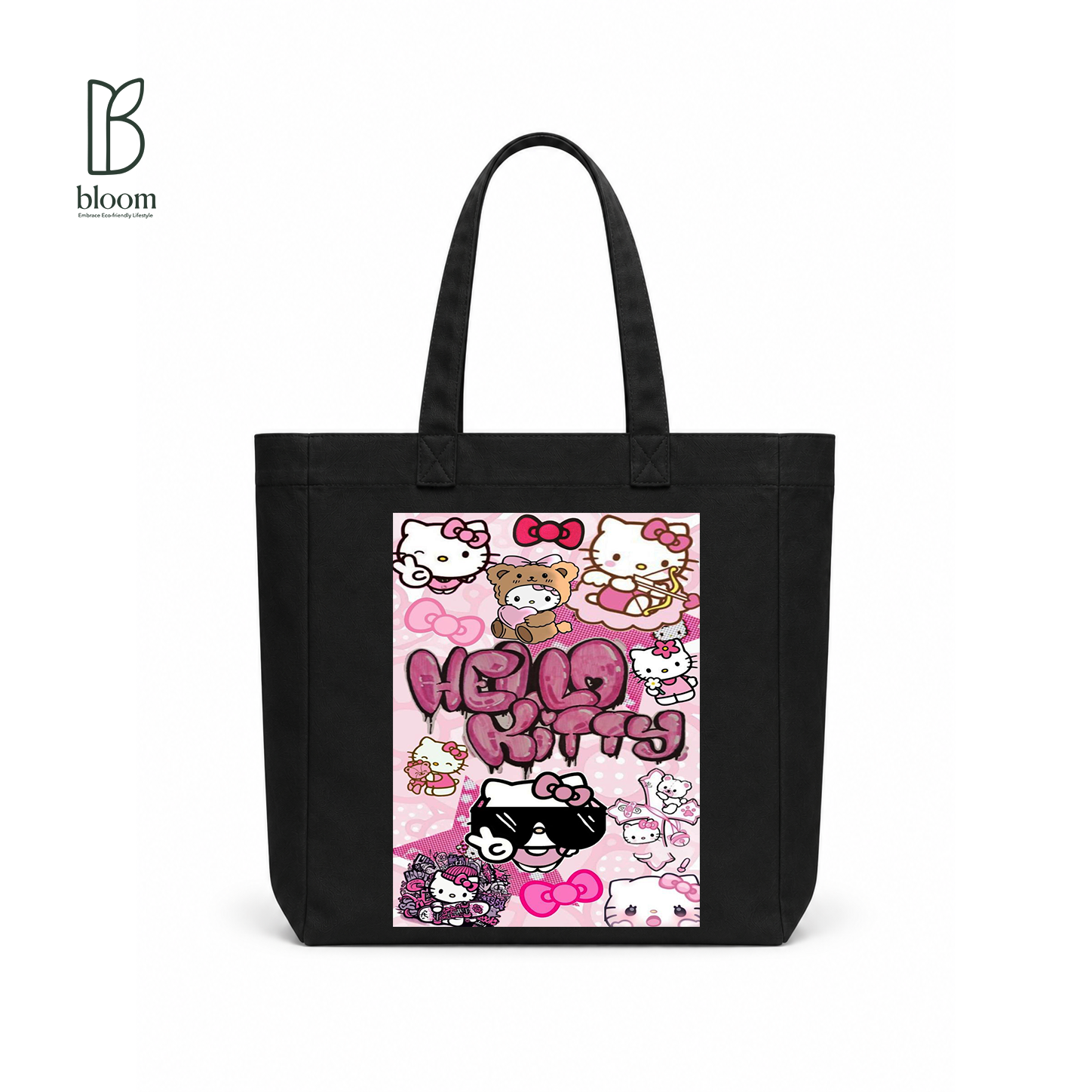 Hello Kitty Graffiti canvas tote bag - Square Black | Bloom Bags BD