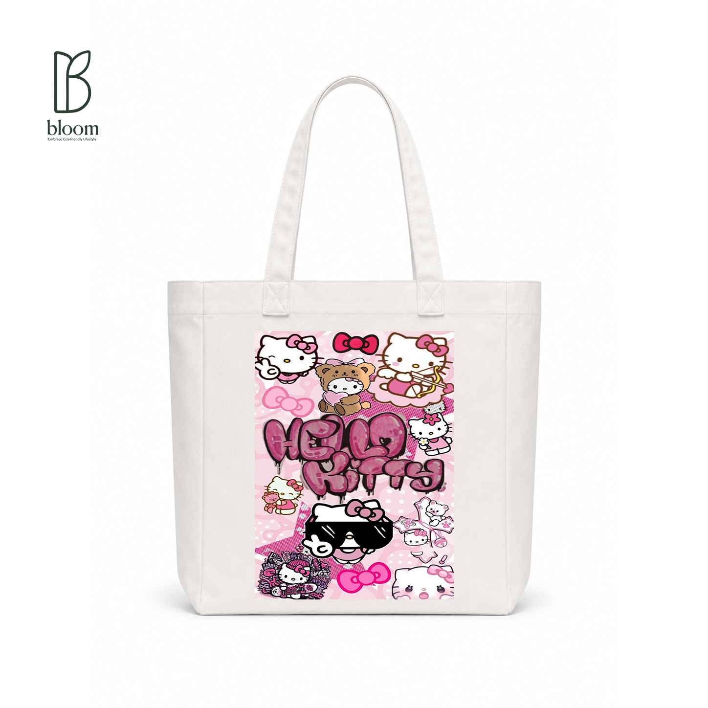 Hello Kitty Graffiti canvas tote bag - Square White | Bloom Bags BD