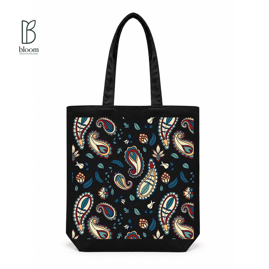 Heritage Paisley canvas tote bag - Regular Black | Bloom Bags BD