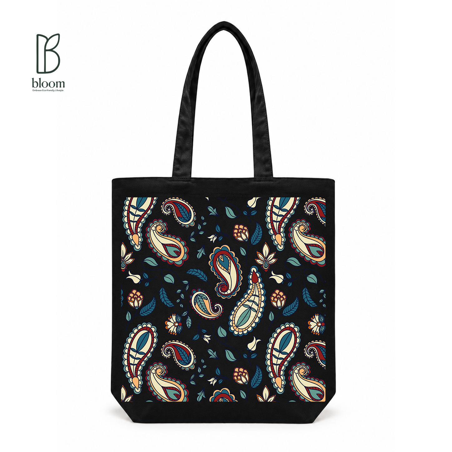 Heritage Paisley canvas tote bag - Regular Black | Bloom Bags BD
