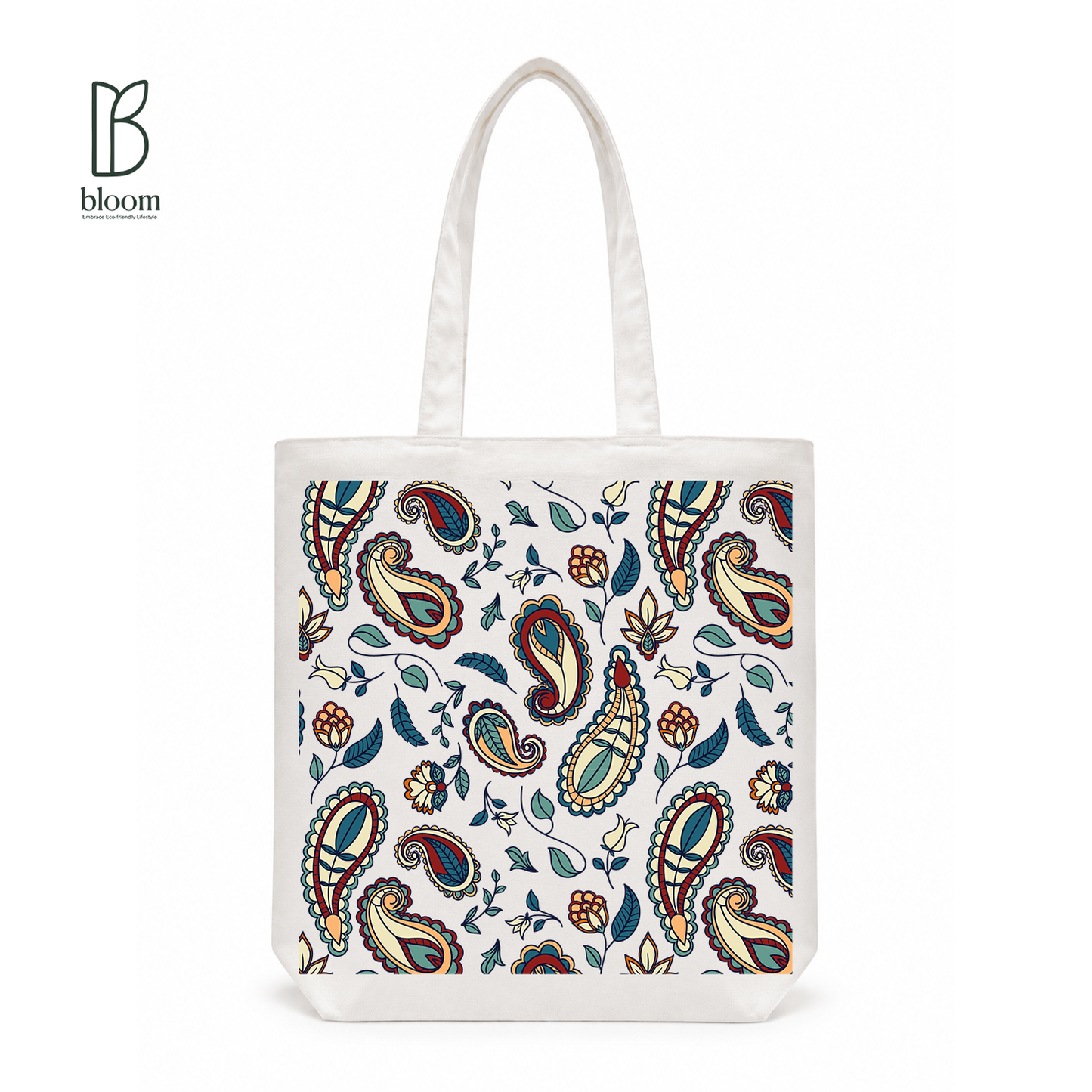 Heritage Paisley canvas tote bag - Regular White | Bloom Bags BD