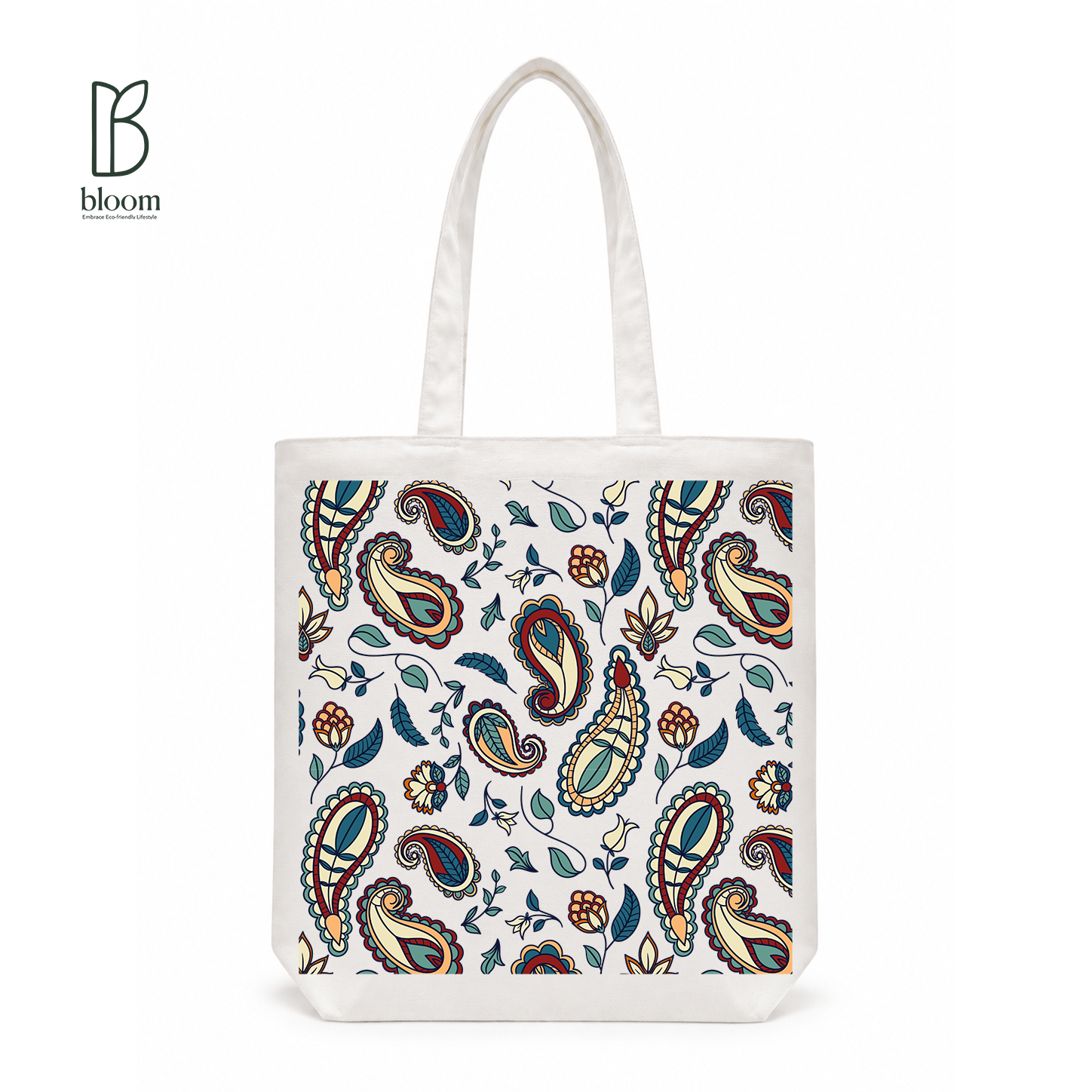 Heritage Paisley canvas tote bag - Regular White | Bloom Bags BD