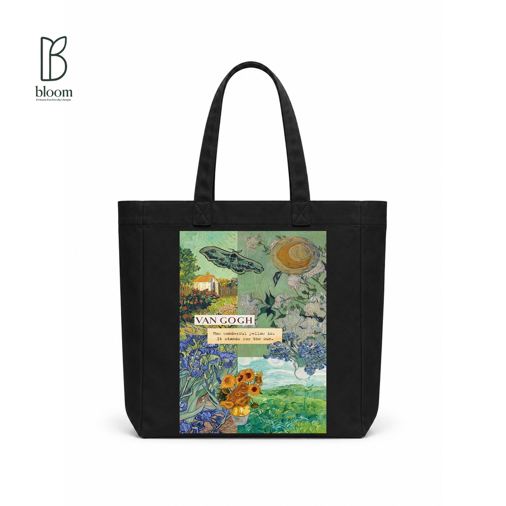 How Wonderful Yellow canvas tote bag - Square Black | Bloom Bags BD