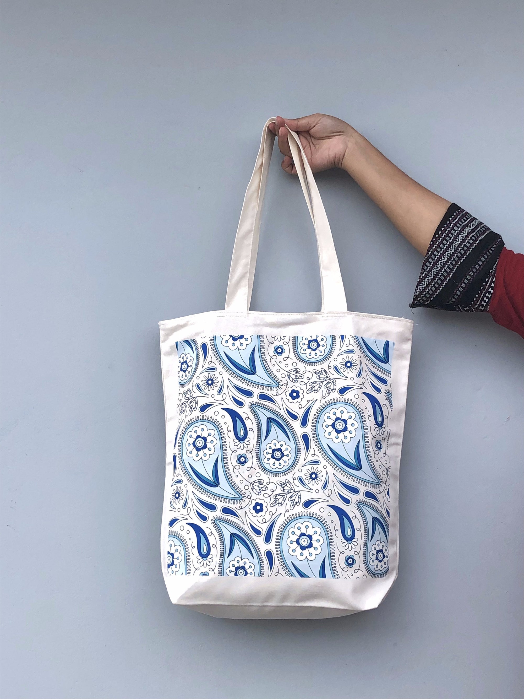 Indigo Paisley canvas tote bag - lifestyle photo | Bloom Bags BD