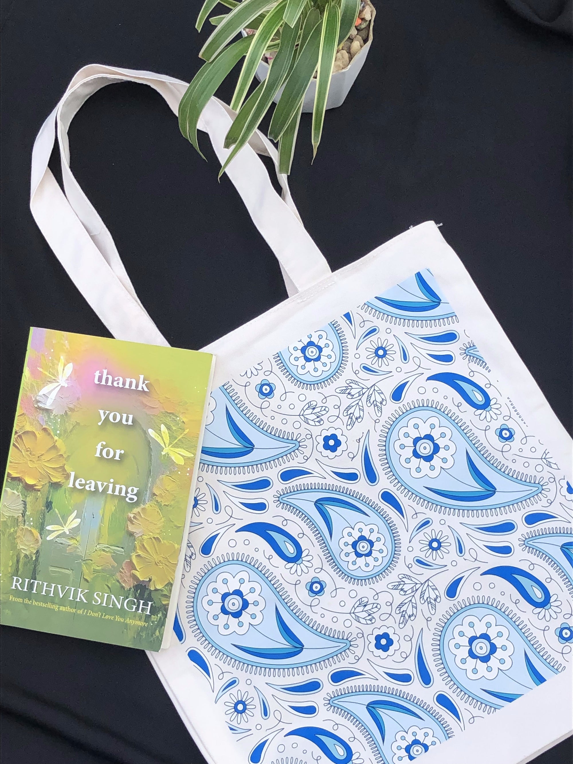 Indigo Paisley canvas tote bag - lifestyle photo | Bloom Bags BD