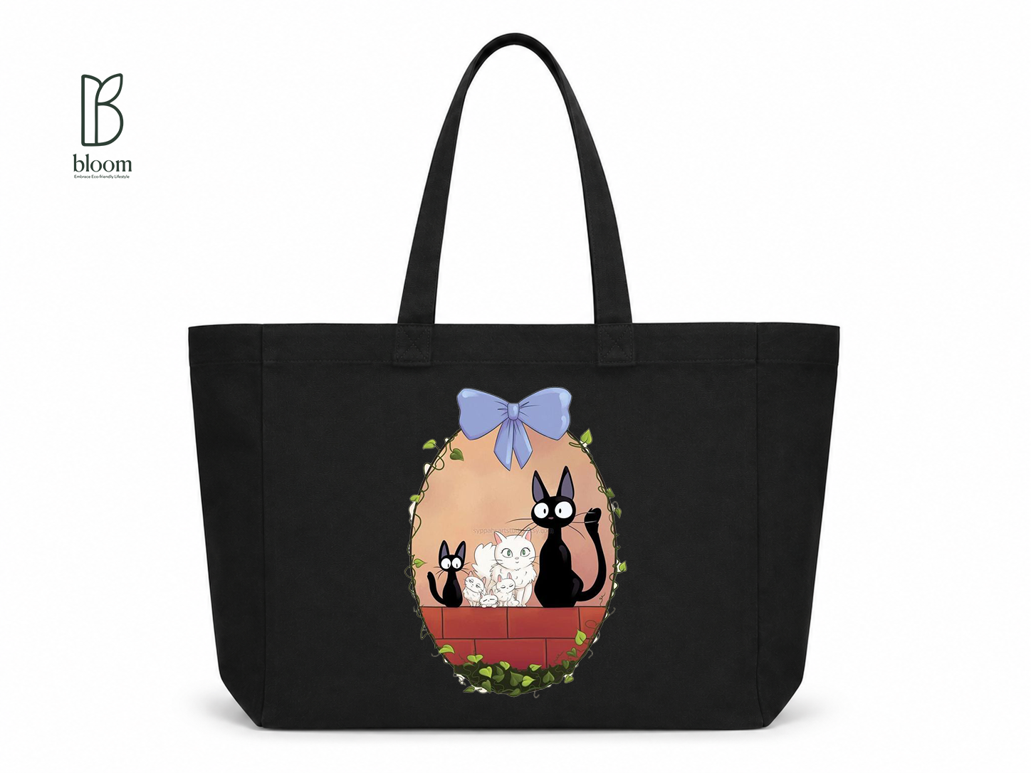 Jiji's Garden canvas tote bag - Extended Black | Bloom Bags BD