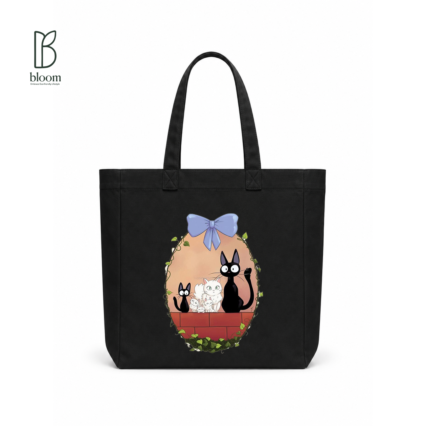 Jiji's Garden canvas tote bag - Square Black | Bloom Bags BD