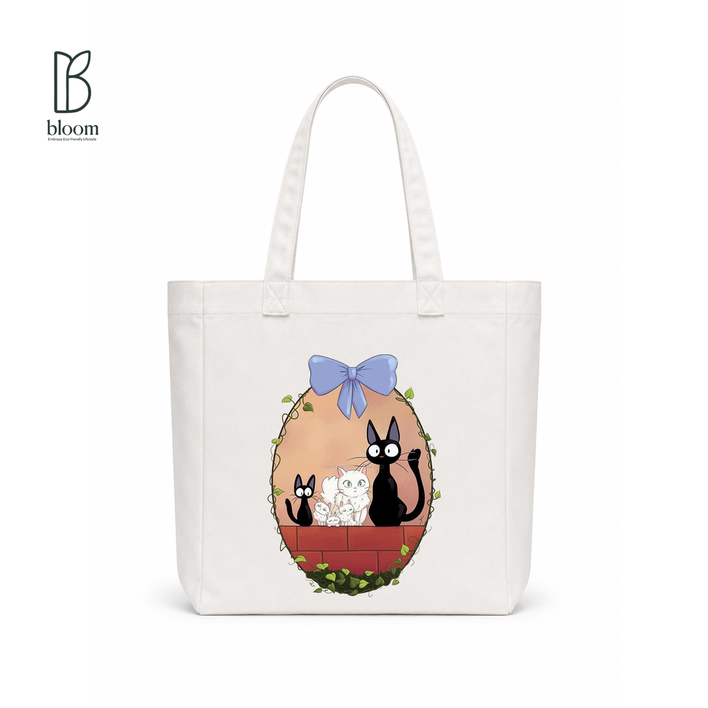 Jiji's Garden canvas tote bag - Square White | Bloom Bags BD