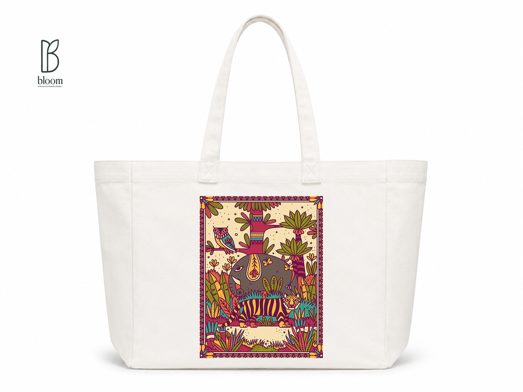 Jungle Mandala canvas tote bag - Extended White | Bloom Bags BD