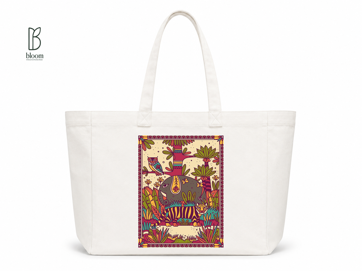 Jungle Mandala canvas tote bag - Extended White | Bloom Bags BD