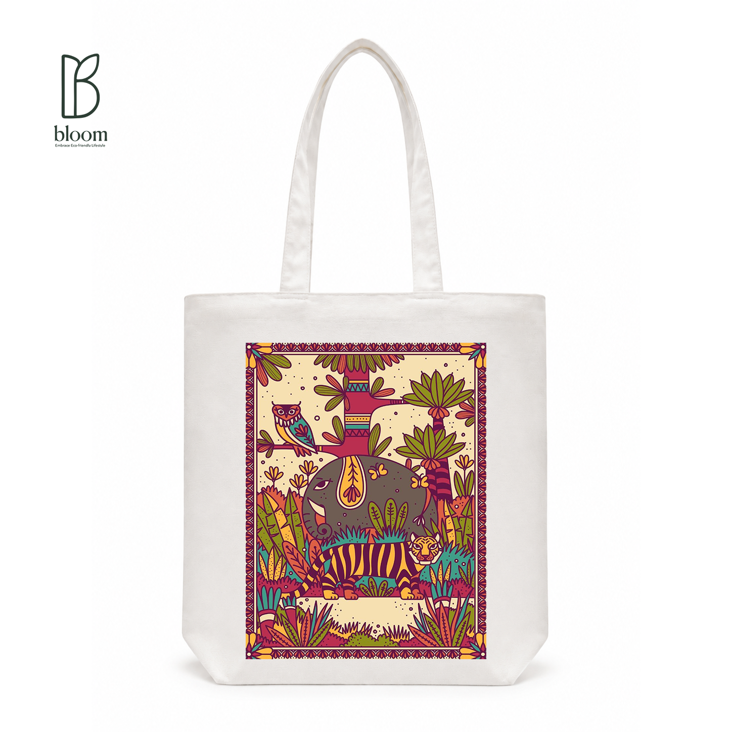 Jungle Mandala canvas tote bag - Regular White | Bloom Bags BD