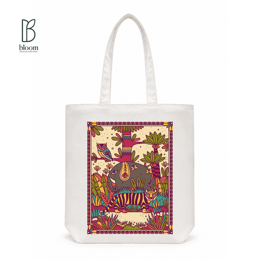 Jungle Mandala canvas tote bag - Regular White | Bloom Bags BD