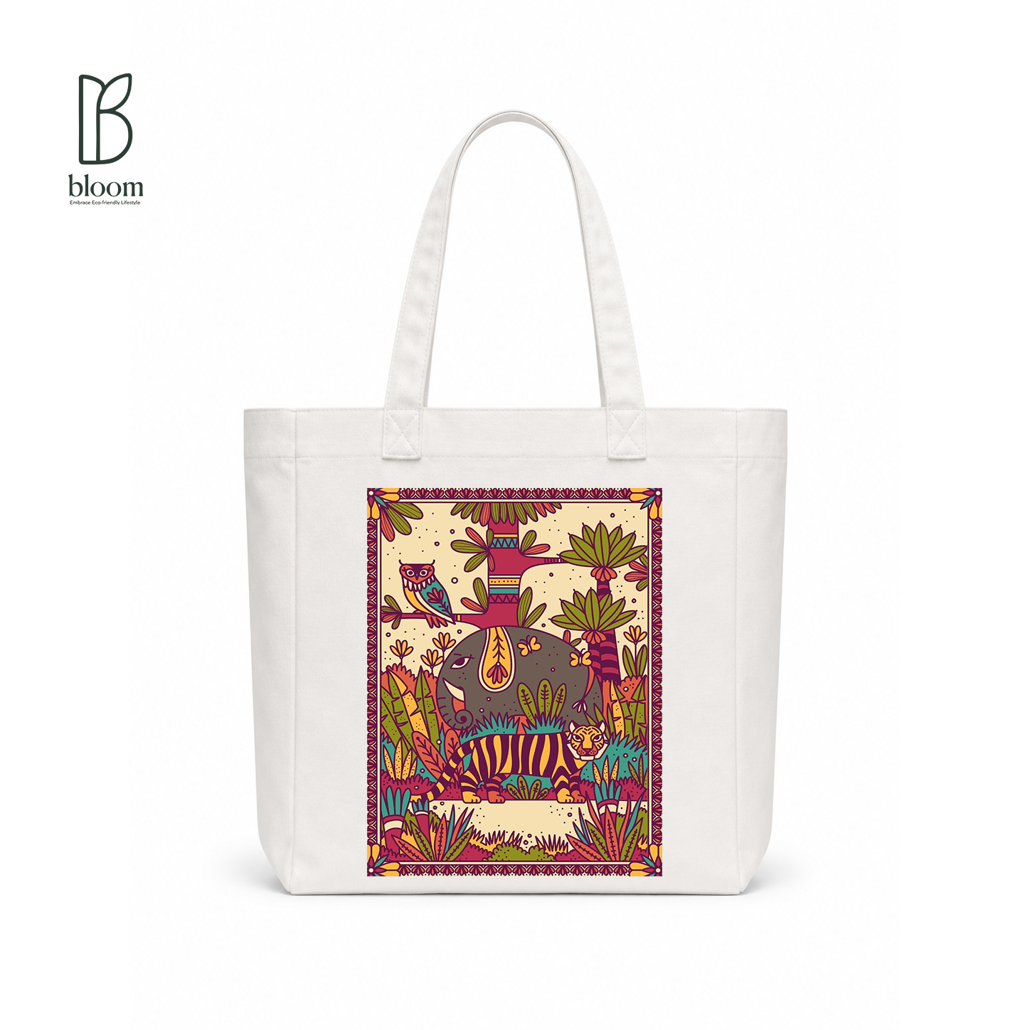 Jungle Mandala canvas tote bag - Square White | Bloom Bags BD