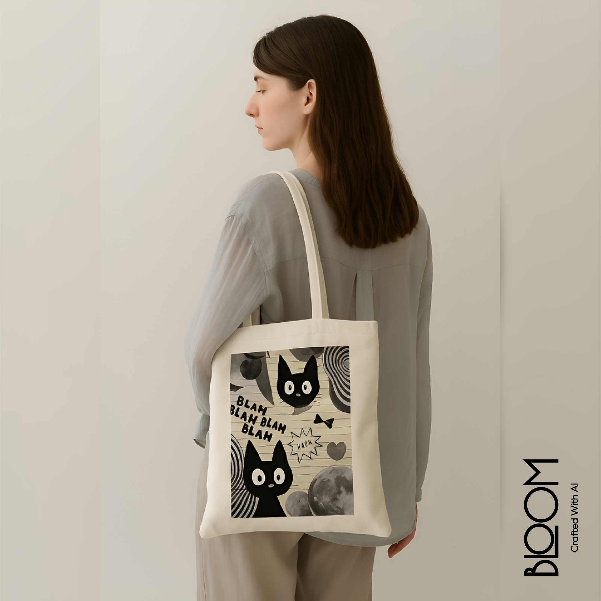 Karma Cat Collage canvas tote bag - styled photo | Bloom Bags BD