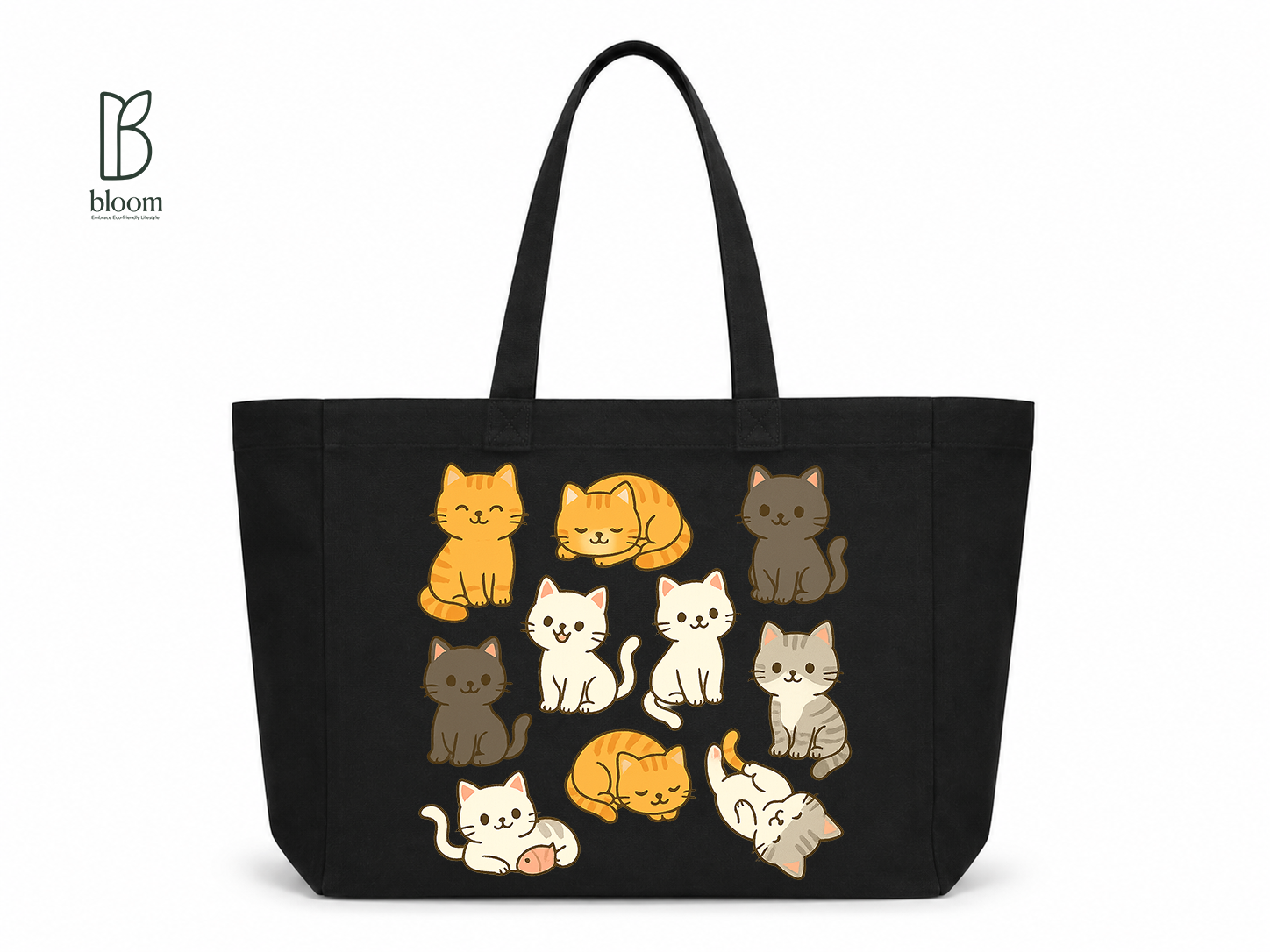 Kitty Confetti canvas tote bag - Extended Black | Bloom Bags BD