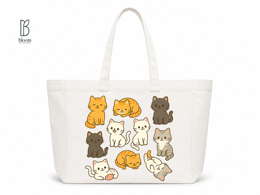 Kitty Confetti canvas tote bag - Extended White | Bloom Bags BD