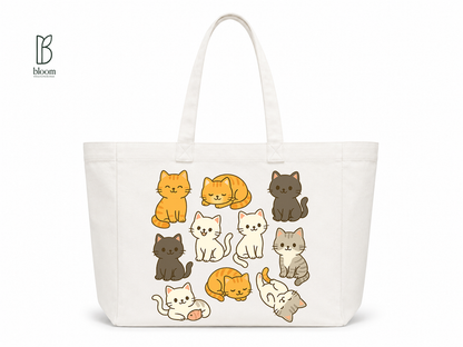 Kitty Confetti canvas tote bag - Extended White | Bloom Bags BD