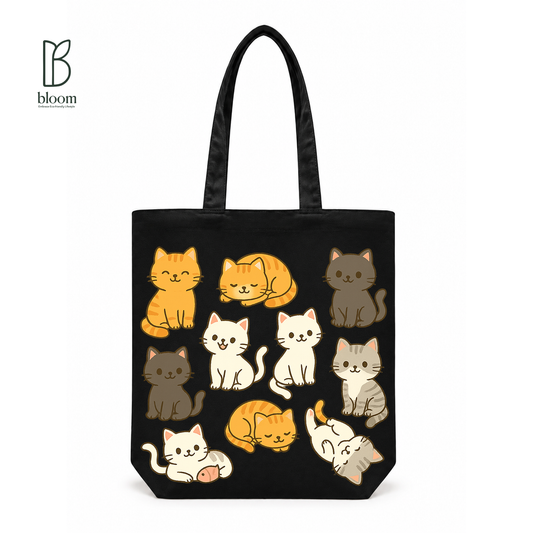 Kitty Confetti canvas tote bag - Regular Black | Bloom Bags BD