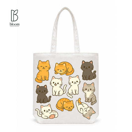 Kitty Confetti canvas tote bag - Regular White | Bloom Bags BD