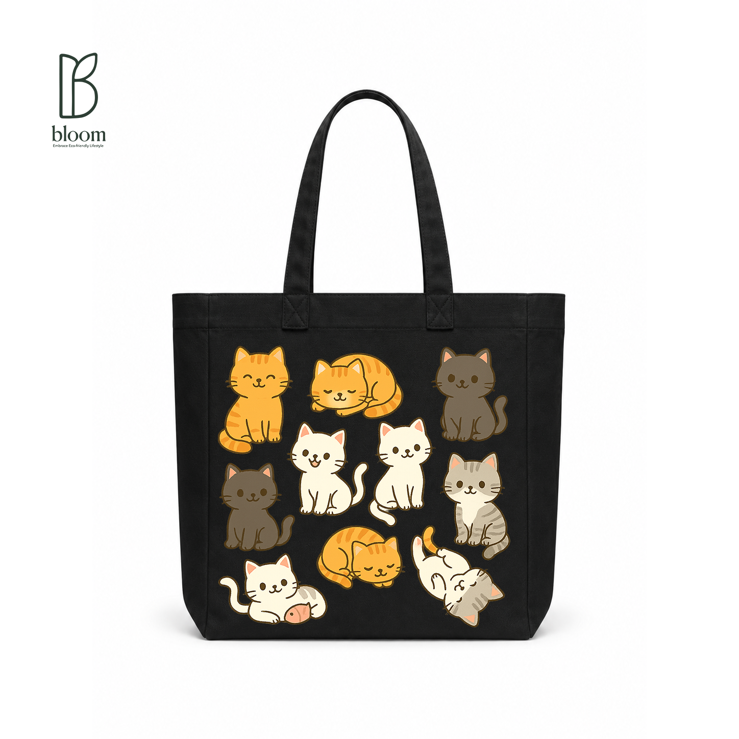 Kitty Confetti canvas tote bag - Square Black | Bloom Bags BD