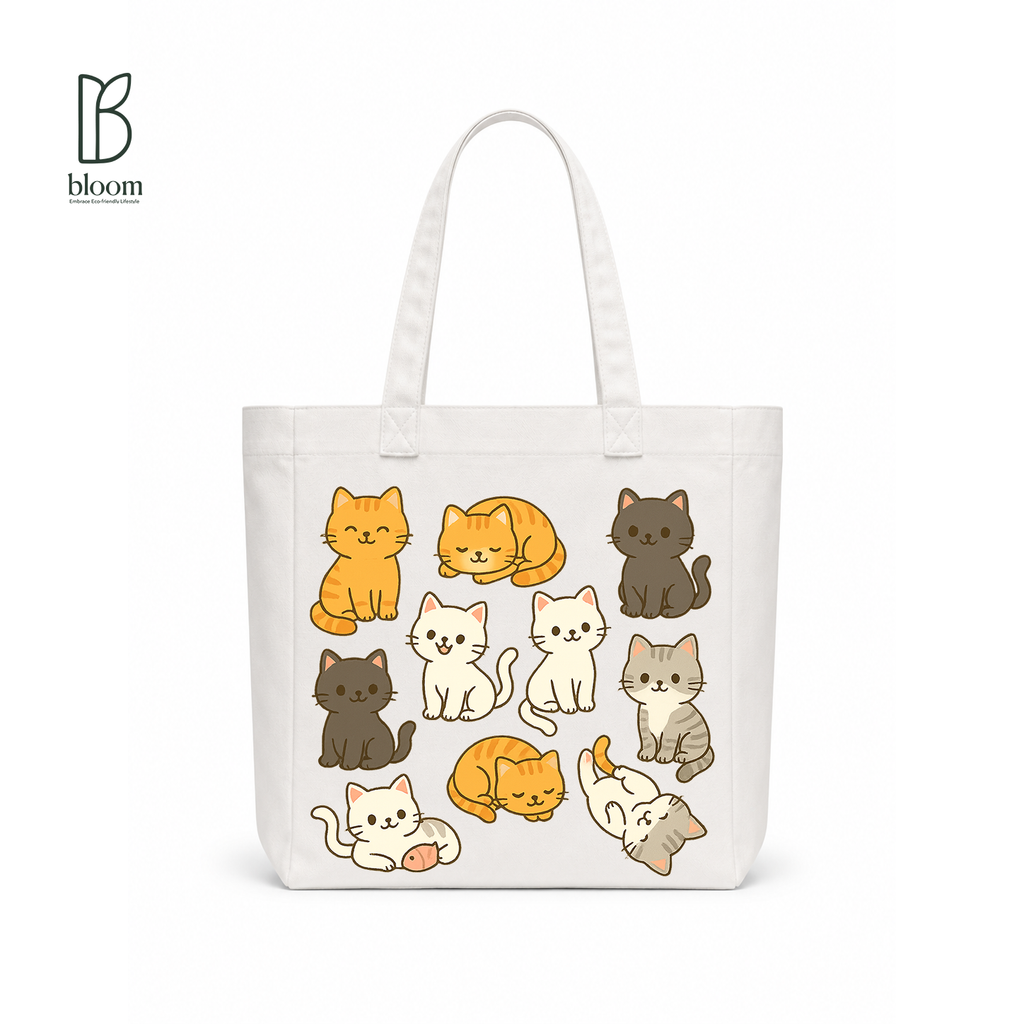 Kitty Confetti canvas tote bag - Square White | Bloom Bags BD