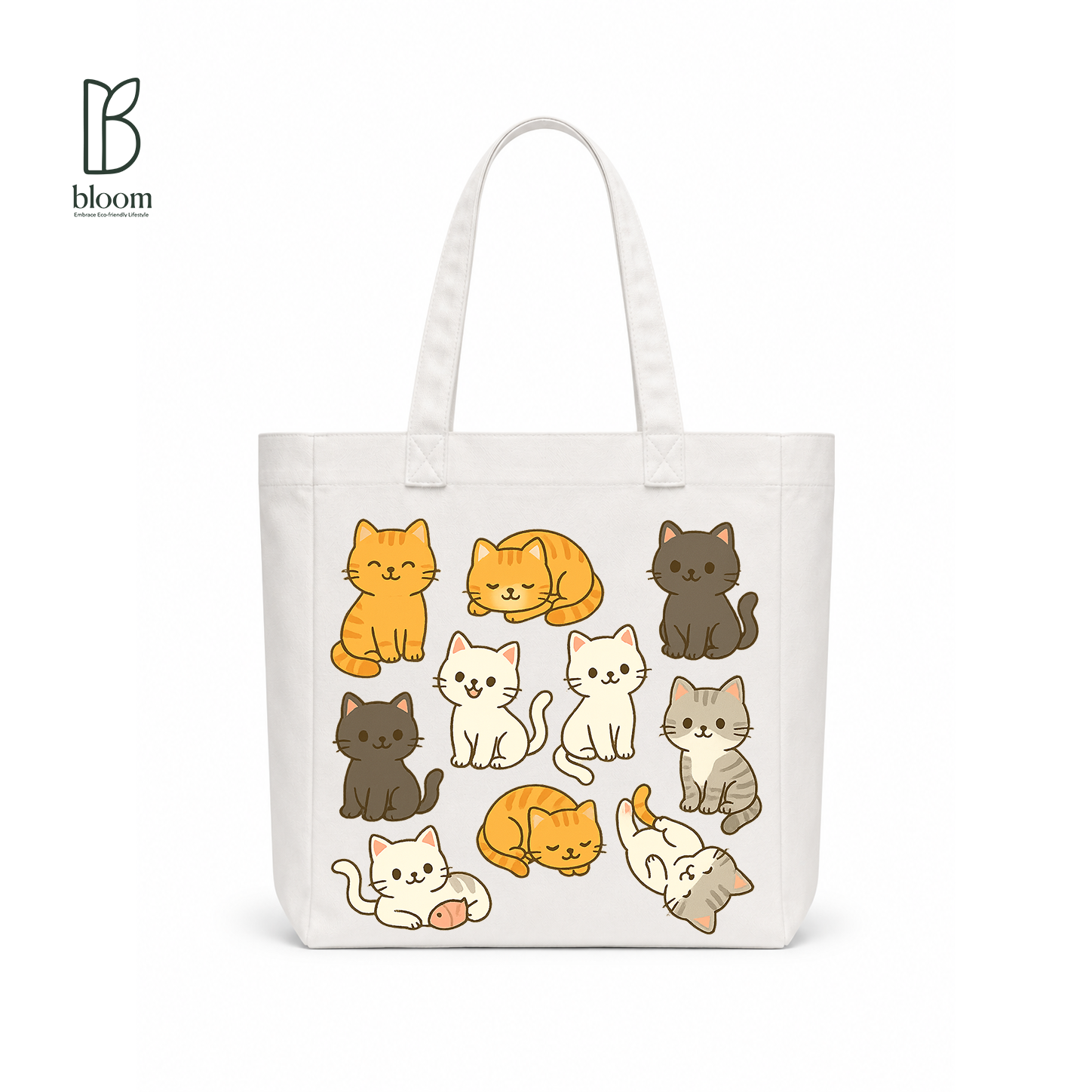 Kitty Confetti canvas tote bag - Square White | Bloom Bags BD