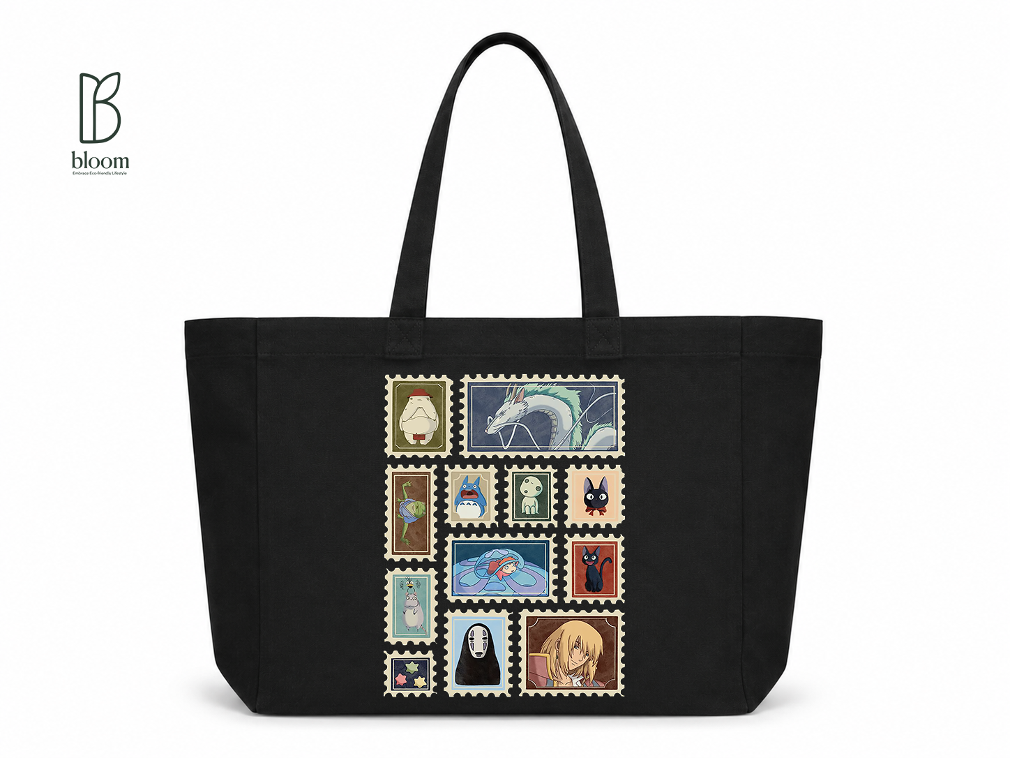 Kodama Ghibli anime canvas tote bag - Extended Black | Bloom Bags BD