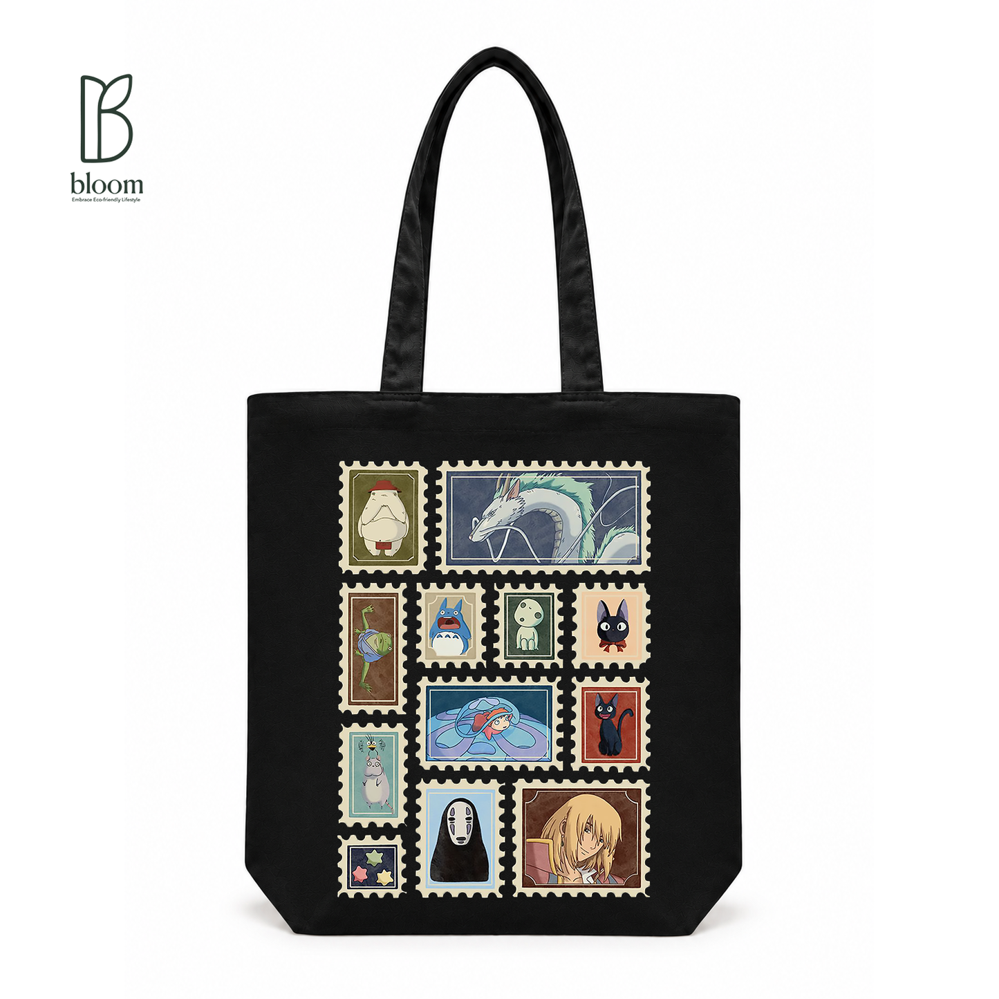 Kodama Ghibli anime canvas tote bag - Regular Black | Bloom Bags BD