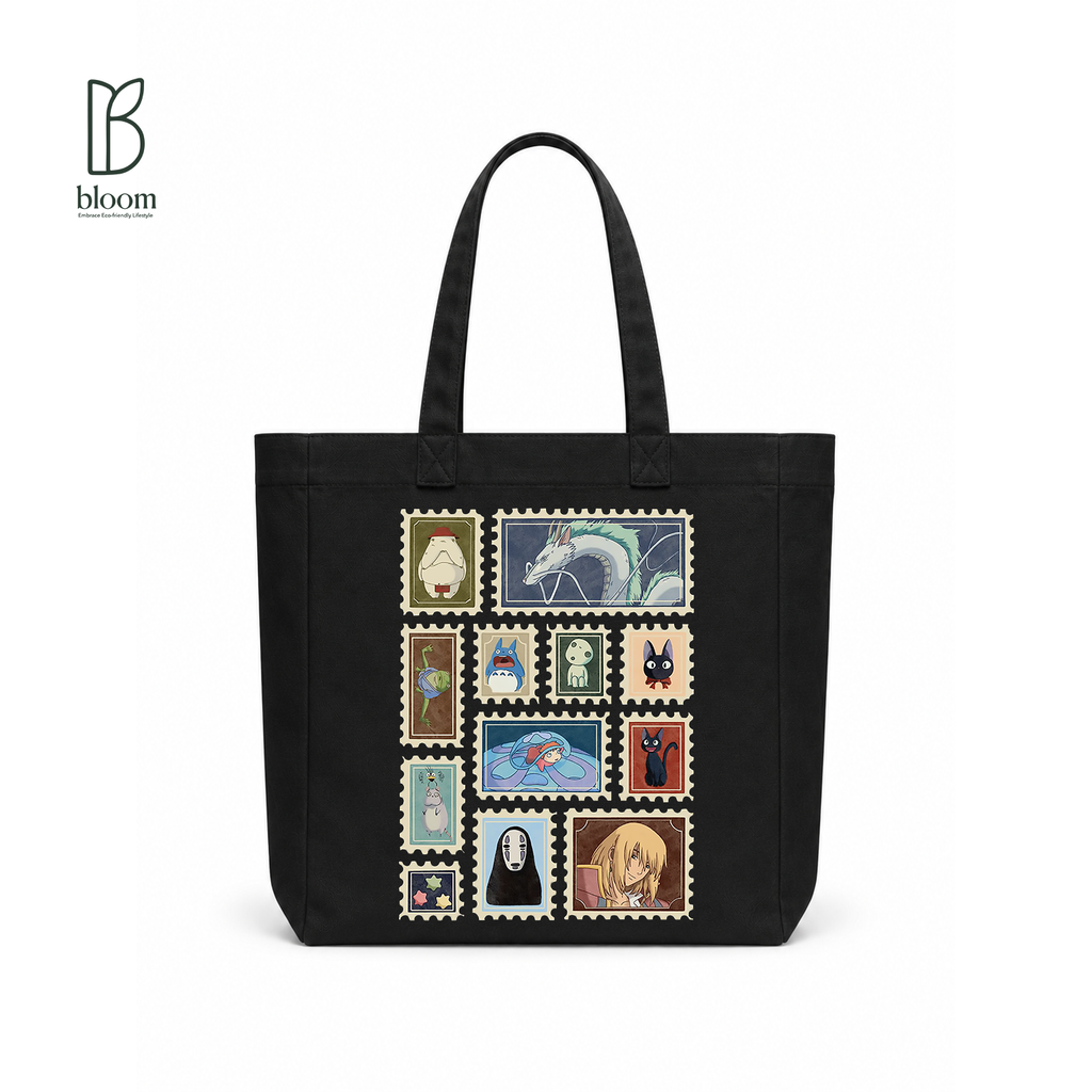 Kodama Ghibli anime canvas tote bag - Square Black | Bloom Bags BD