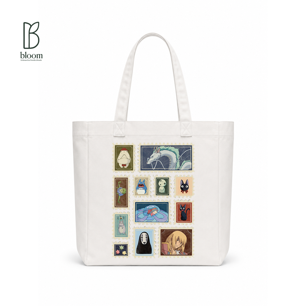 Kodama Ghibli anime canvas tote bag - Square White | Bloom Bags BD