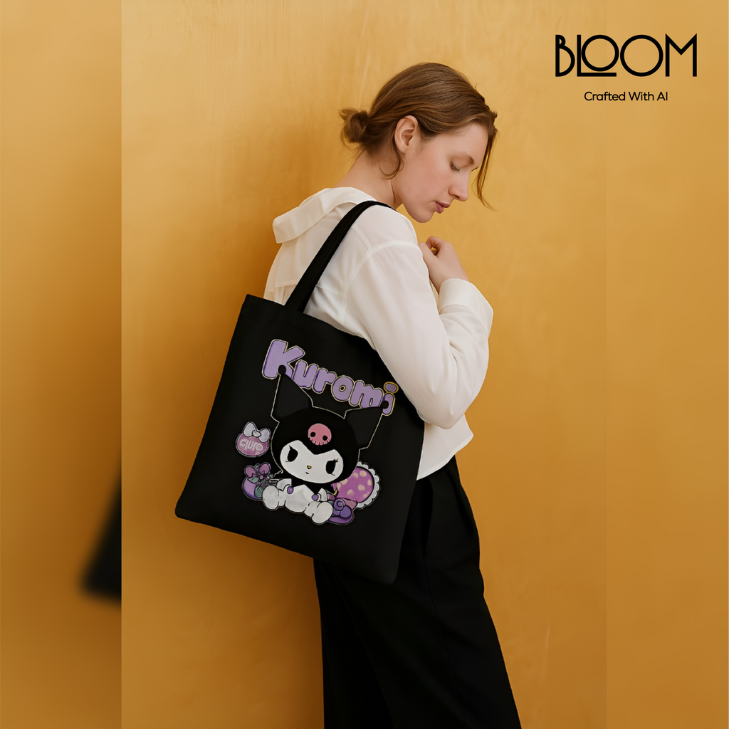 Kuromi Cute Goth canvas tote bag - styled photo | Bloom Bags BD