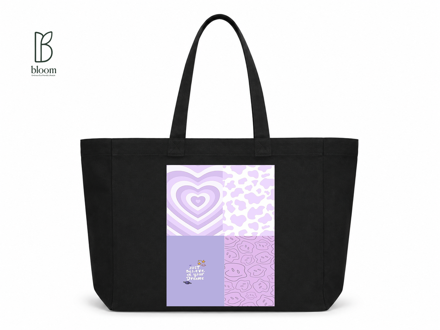 Lavender Dreams canvas tote bag - Extended Black | Bloom Bags BD