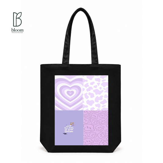 Lavender Dreams canvas tote bag - Regular Black | Bloom Bags BD