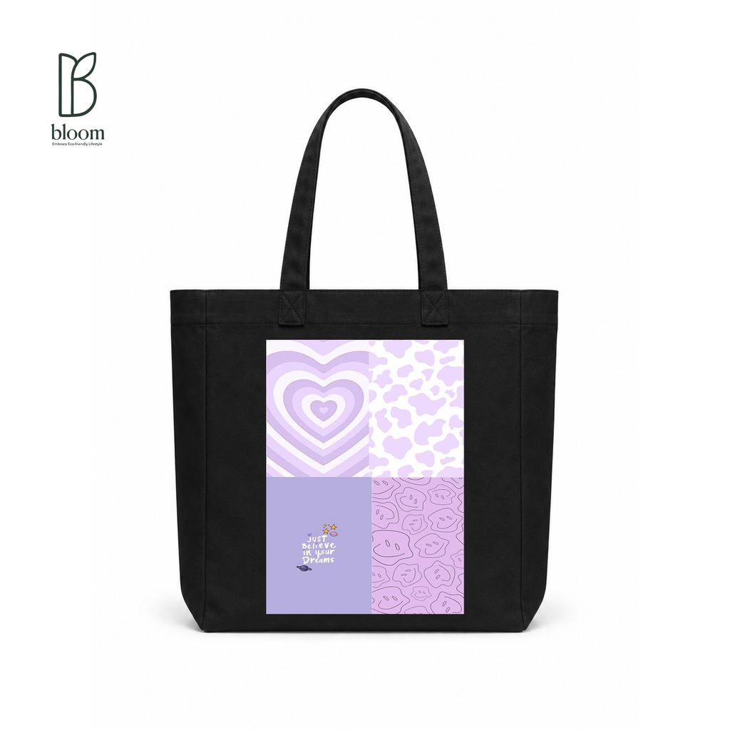Lavender Dreams canvas tote bag - Square Black | Bloom Bags BD